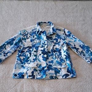 Erin London Blue and White Lace Detail Top